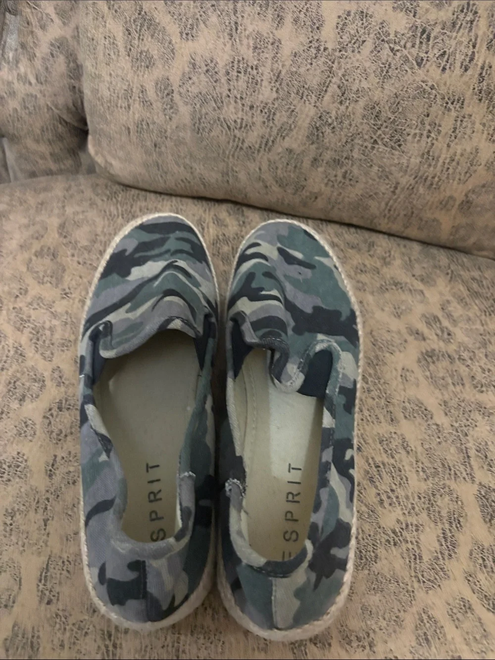 Esprit Camo Canvas Slip-On in Green and Gray